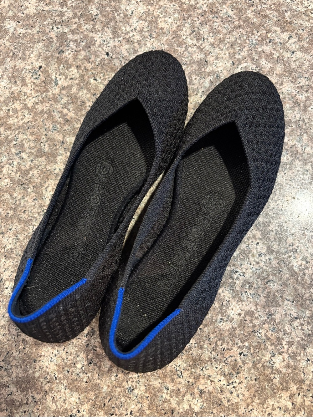 Rothy's Black Knit Ballet Flats with Blue Trim